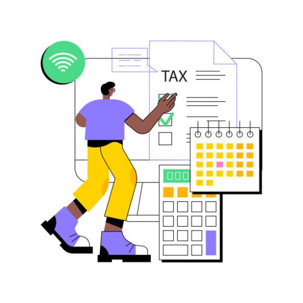 Tax filing online service abstract concept vector illustration. Tax software program, e-file your documents, IRS form, personal income, gather paperwork, get advice online abstract metaphor.